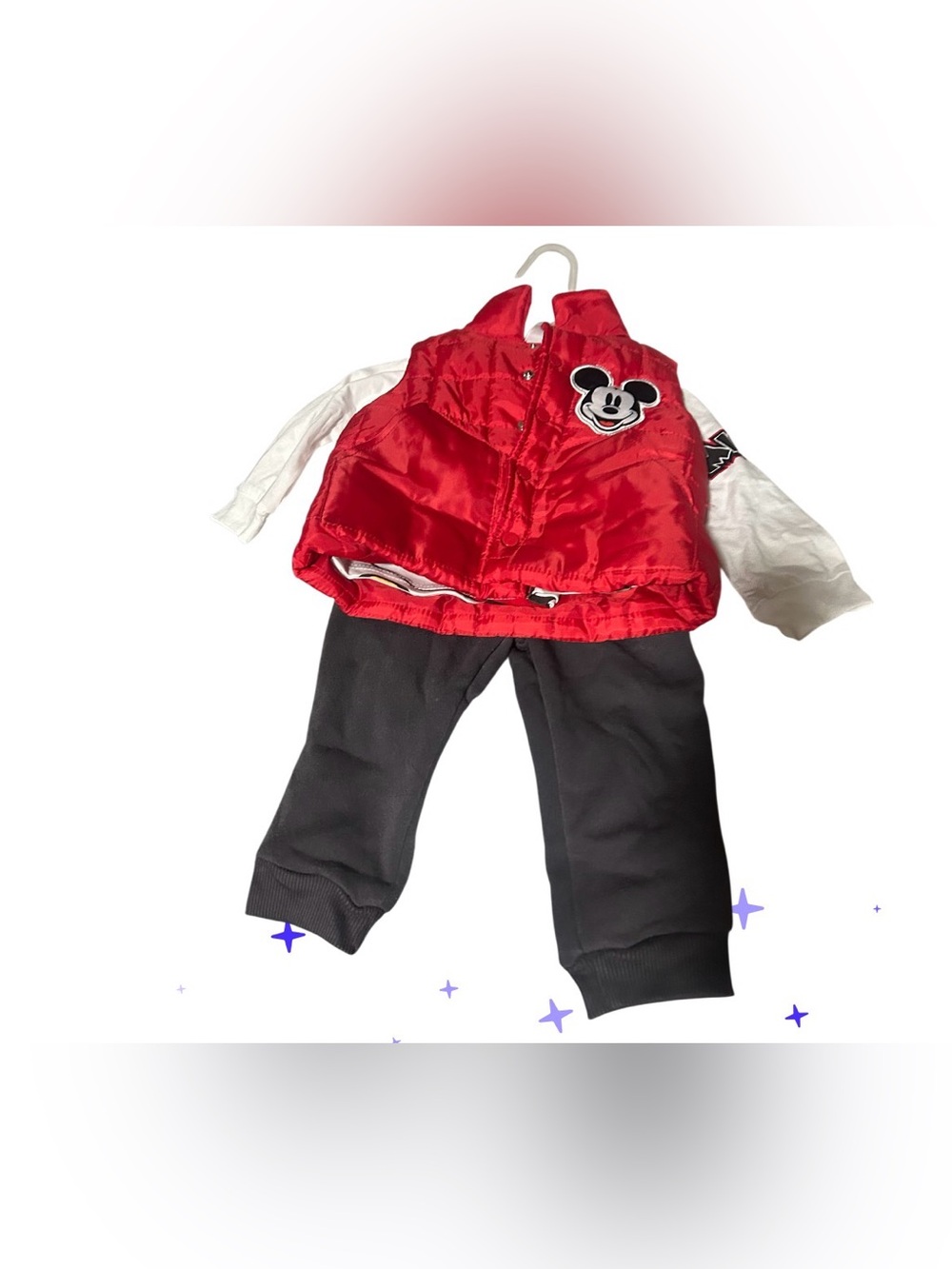 Kids Red Mickey Puffer Vest Outfit with Pants
